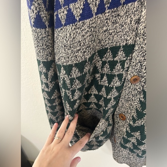 Levi's Wool Blend Diamond Knit Button Up Cardigan Sweater Gray/blue/green Size L - Picture 7 of 14